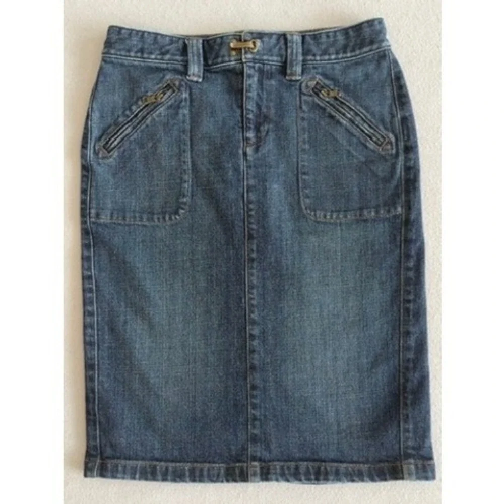 Lauren Ralph Lauren Denim Pencil Skirt Medium Wash Blue Zip Pocket Womens Size 0